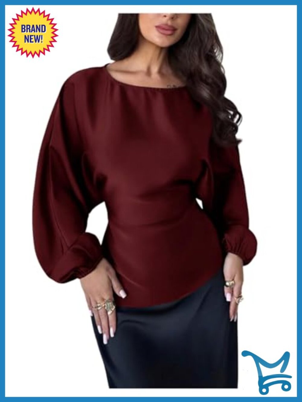 Satin Lantern Long Sleeve Tie Back Blouse